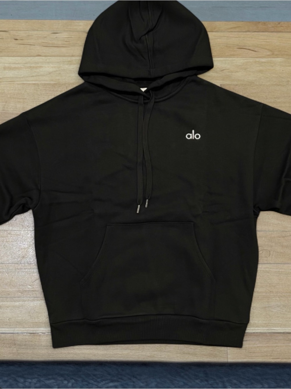 ALO Yoga Black Pullover Hoodie with White Logo
